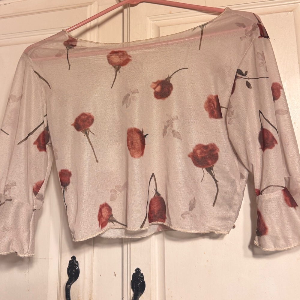 Floral cropped mesh top